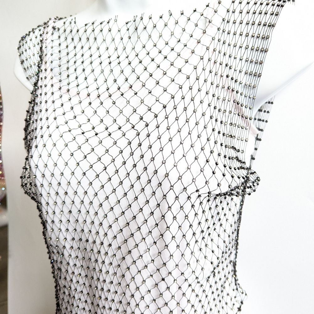 Black Mesh Rhinestone Crop Top - Picture 4 of 9